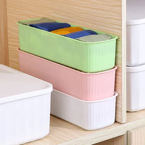 Modern PP Plastic Drawer Organizer for Socks and Underwear 5 Compartments Divider Storage Box for Wardrobe Closet Home Organization