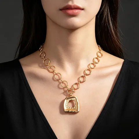 Collana con Pendente Geometrico Esagerato Vintage in Lega Galvanizzata a Catena Grossa Gioielli Statement Individualisti per Donna Regalo Festa