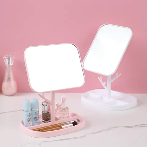 Minimalist Desktop Makeup Mirror With Jewelry Storage Base High Definition Rotating Table Mirror For Bedroom Dormitory Beauty Tool