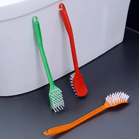 Plastic Toilet Brush Long Handle Curved Bathroom Scrubber Square Cleaning Brush With Hanging Hook Random Colors Scouring Tool