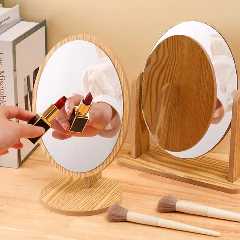 Hölzerner Tisch-Make-up-Spiegel HD Einseitig Rotierender Tragbarer Schminkspiegel Für Schlafzimmer Badezimmer Frisiertisch