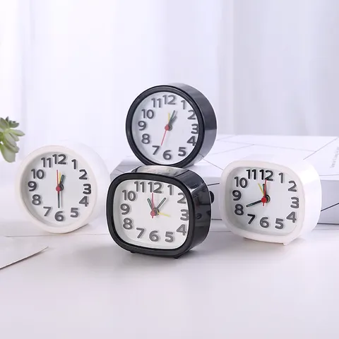 Modern Minimalist Silent Analog Alarm Clock Creative Round Rectangular Desk Clock For Bedroom Office Students Kids ABS Gift