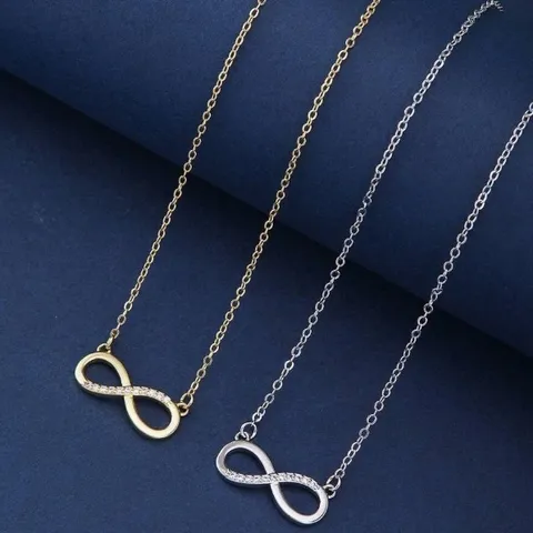 Infinity Symbol Pendant Necklace Alloy Rhinestone Inlaid Clavicle Chain Gold Silver Simple Fashion Jewelry For Women Gift