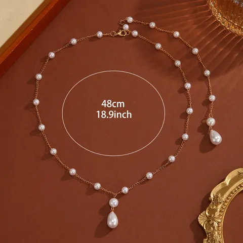 Women's Luxury Zinc Alloy Artificial Pearl Tassel Necklace Elegant Gypsophila Teardrop Pendant Necklace Fashion Jewelry