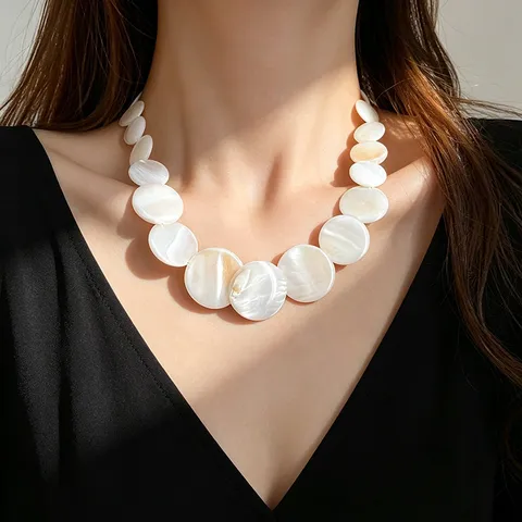 Collana Estiva Bohemien con Dischi di Conchiglia Naturale Sfumata Catenina a Girocollo per Donna Gioielli da Spiaggia Regalo