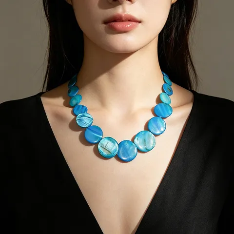 Collana Estiva Bohemien con Dischi di Conchiglia Naturale Sfumata Catenina a Girocollo per Donna Gioielli da Spiaggia Regalo