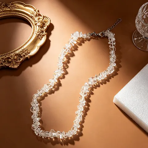 Collana di Schegge di Pietra Naturale Boho Fatta a Mano con Perline Choker con Catena in Lega Gioielli da Spiaggia Donna Uomo