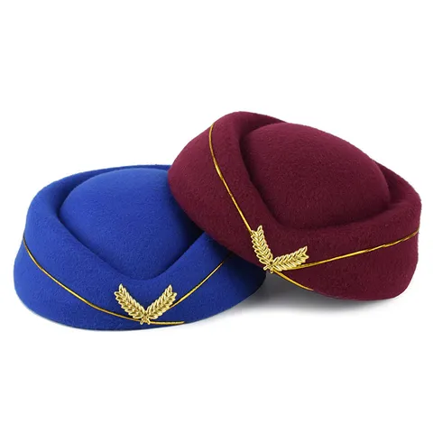 Women Stewardess Pillbox Hat British Style British Formal Top Hat With Gold Badge Beret For Performance Hotel Uniform Hat
