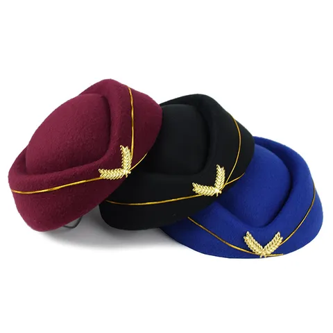 Women Stewardess Pillbox Hat British Style British Formal Top Hat With Gold Badge Beret For Performance Hotel Uniform Hat