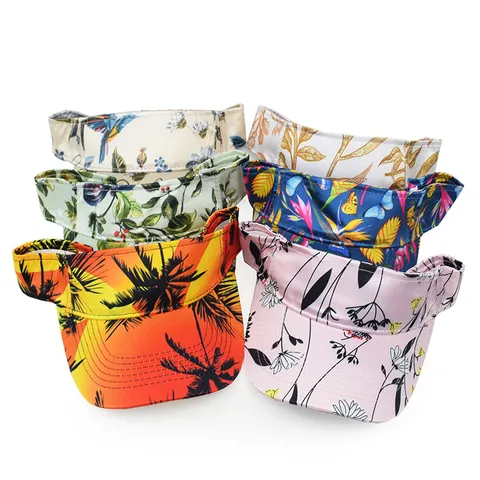 Women's Printed Satin Sun Visor Breathable Tropical Flower Empty Top Hat For Beach Resort Vacation Outdoor Fashion Visor Cap
