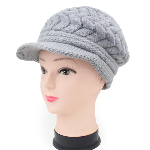 Damen Winter Strick Baskenmütze Warmes Fleece Futter Wollmütze Mode Einfarbig Schirmmütze Damen Outdoor Kopfbedeckung
