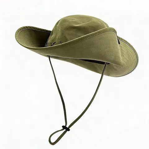 Vintage Western Cowboy Hat For Women Cotton Embroidered Sunshade Bucket Hat Outdoor Hiking Wide Brim Hat With Windproof Rope