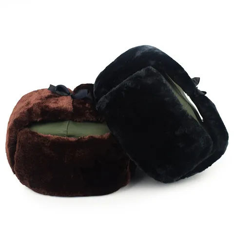 Vintage Winter Ushanka Hat Thickened Fleece Ear Protection Leifeng Hat Cotton Faux Fur Warm Trapper Hat for Men Women