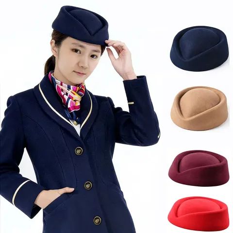 Vintage Solid Color Polyester Pillbox Hat Retro Stewardess Hat For Women Elegant Uniform Accessory Sunshade Dress Hat