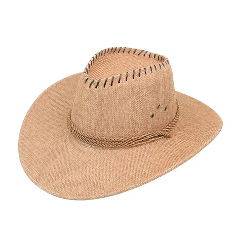 Men Western Cowboy Hat Wide Brim Summer Sun Shade Polyester Knight Hat Retro Outdoor Travel Riding Knight Cap