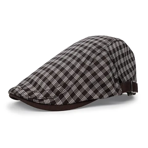 Coppola Retro in Stile Britannico da Uomo in Cotone a Quadri Berretto Regolabile Newsboy Hat Casual da Esterno per il Sole