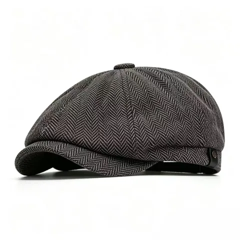 British Retro Herringbone Newsboy Cap For Men Vintage Cotton Octagonal Baker Boy Hat Distressed Classic Flat Cap Accessory