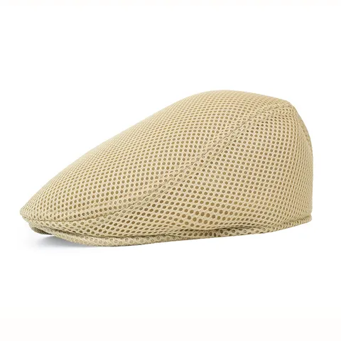 Men Breathable Mesh Flat Cap Summer Outdoor Sun Protection Newsboy Ivy Hat Lightweight Adjustable Beret British Style Solid Color Mesh Cap