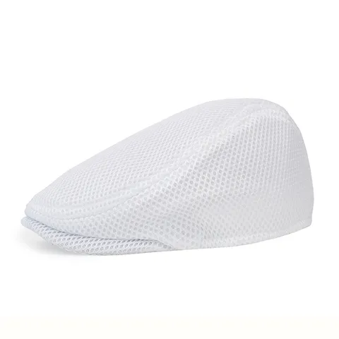 Gorra de Vendedor de Periódicos de Malla para Hombre Transpirable Verano Boina Plana Color Sólido Ajustable Poliéster Protección Solar