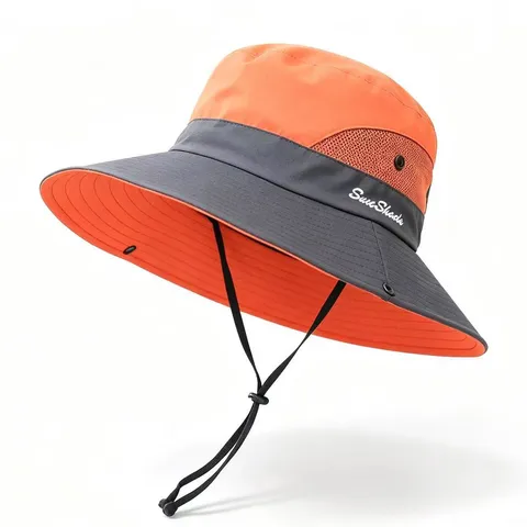 Outdoor Wide Brim Sun Hat For Women Men Breathable Mesh Fishing Hiking Fisherman Hat With Adjustable Wind Rope UV Protection Foldable Beach Cap