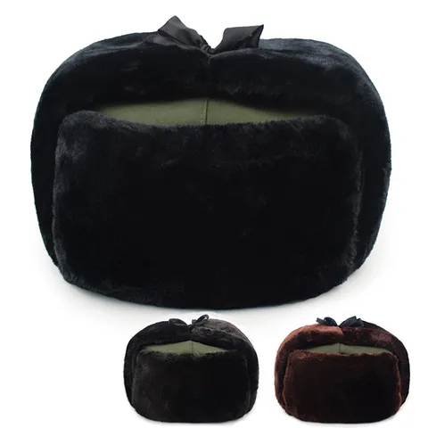 Vintage Winter Ushanka Hat Thickened Fleece Ear Protection Leifeng Hat Cotton Faux Fur Warm Trapper Hat for Men Women