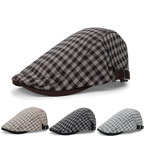 Coppola Retro in Stile Britannico da Uomo in Cotone a Quadri Berretto Regolabile Newsboy Hat Casual da Esterno per il Sole