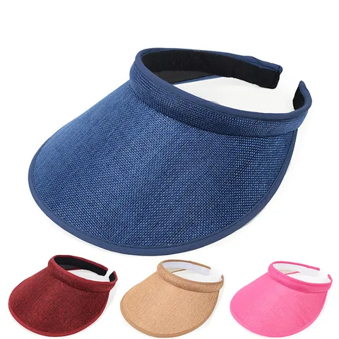 Unisex Polyester Open Top Sun Visor Hat Wide Brim UV Protection Breathable Beach Sunshade Adjustable Sport Visor Cap