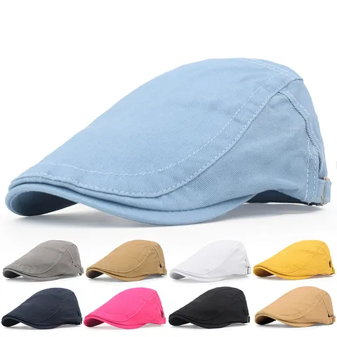 Vintage Cotton Beret Hat For Men And Women Casual Solid Color Flat Cap British Style Adjustable Sun Protection Newsboy Cap