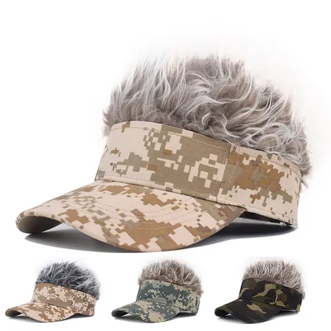 Unisex Camouflage Baseball Cap With Short Hair Wig Outdoor Sun Protection Hip Hop Performance Novelty Hat