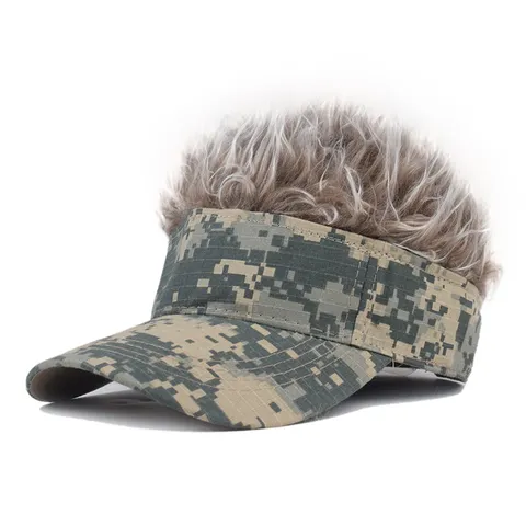 Unisex Camouflage Baseball Cap With Short Hair Wig Outdoor Sun Protection Hip Hop Performance Novelty Hat
