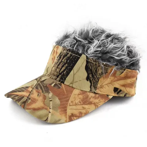 Sombrero con Visera de Peluca de Camuflaje Gorra de Béisbol de Novedad Con Pelo de Punta Para Hombres Mujeres Aire Libre Golf Fiesta Accesorios de Streetwear