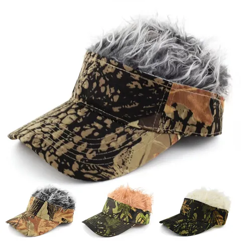 Sombrero con Visera de Peluca de Camuflaje Gorra de Béisbol de Novedad Con Pelo de Punta Para Hombres Mujeres Aire Libre Golf Fiesta Accesorios de Streetwear