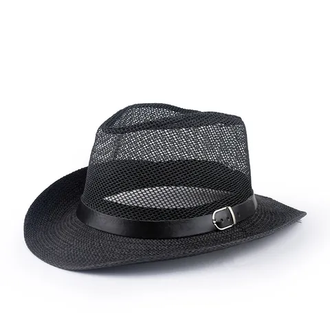 Men Summer Breathable Mesh Fedora Hat British Vintage Hollow Sun Hat With Leather Buckle Band Jazz Hat For Men Outdoors