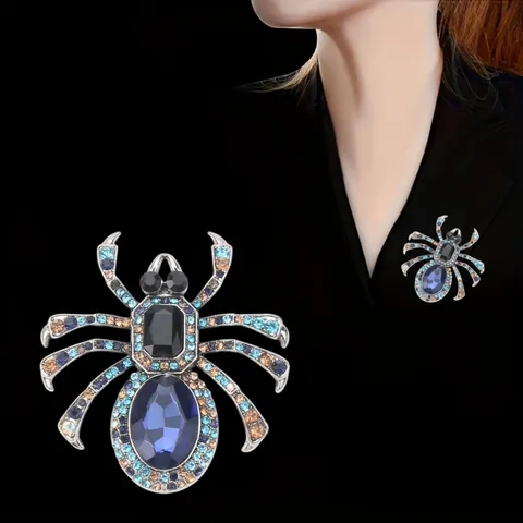 Vintage Zinklegierung Strass Spinne Brosche Für Damen Übergroße Insekt Reversnadel Für Anzug Abendkleid Modeschmuck