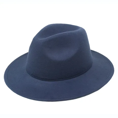Unisex Wide Brim Fedora Hat Vintage Polyester Felt Jazz Cap Solid Color Autumn Winter Elegant Party Hat For Men Women
