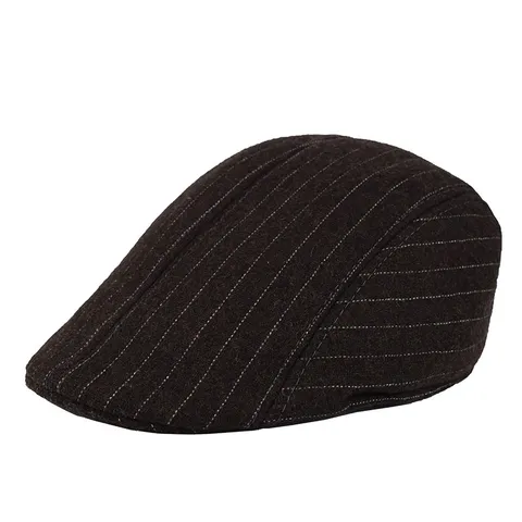 Herren Retro Gestreifte Schiebermütze Winter Warm Baumwolle Baskenmütze Vintage Flat Cap Für Ältere Vater Kopfbedeckung