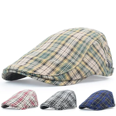 Cappello Newsboy Vintage a Quadri per Uomo Donna Primavera Estate Leggero in Cotone Berretto Piatto Regolabile Retrò Berretto Ivy Casual