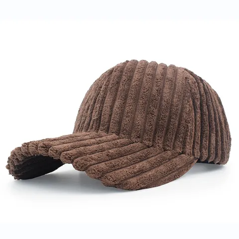 Korean Style Thick Corduroy Baseball Cap For Women Men Solid Color Striped Peaked Cap Autumn Winter Warm Adjustable Casual Fashion Hat