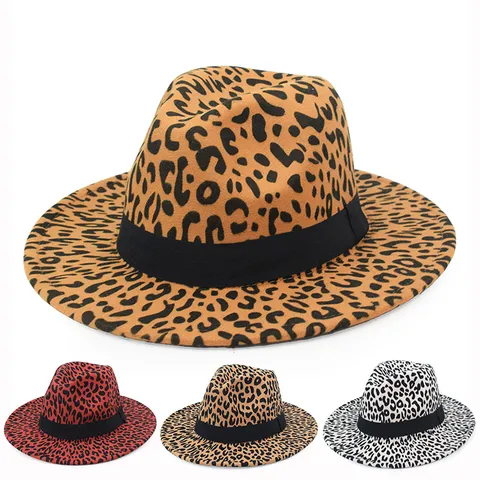Sombrero Fedora Vintage con Estampado de Leopardo para Hombre Mujer Poliéster Ala Plana Jazz Sombrero Otoño Invierno Cálido Moda Panamá