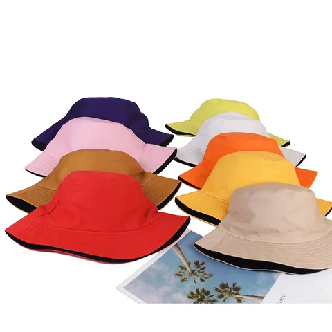Reversible Cotton Bucket Hat For Men Women Solid Color Sunshade Flat Top Foldable Outdoor Casual Fisherman Hat Simple Basin Hat