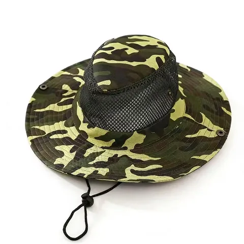 Outdoor Camouflage Boonie Hat Breathable Mesh Fishing Bucket Hat Sun Protection Wide Brim Military Style Hat For Men Women