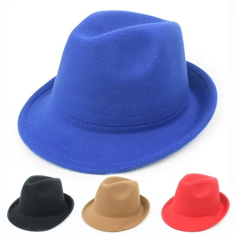 Classic Men Woolen Fedora Hat Pinched Crown Wide Brim Autumn Winter Warm Jazz Hat For Middle-Aged Men Retro Style Felt Hat
