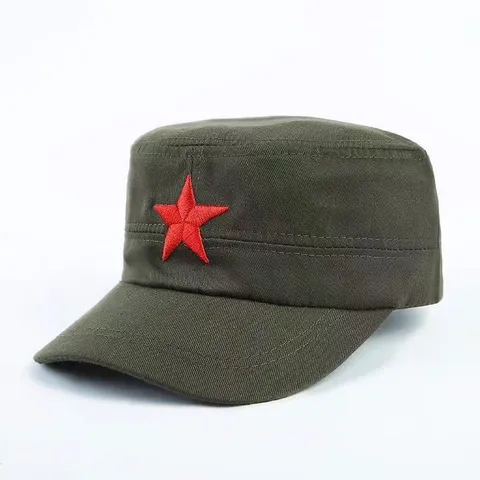 Retro Military Flat Top Cap For Men Women Nostalgic Sunshade Hat Outdoor Travel Cadet Cap With Red Star Embroidery