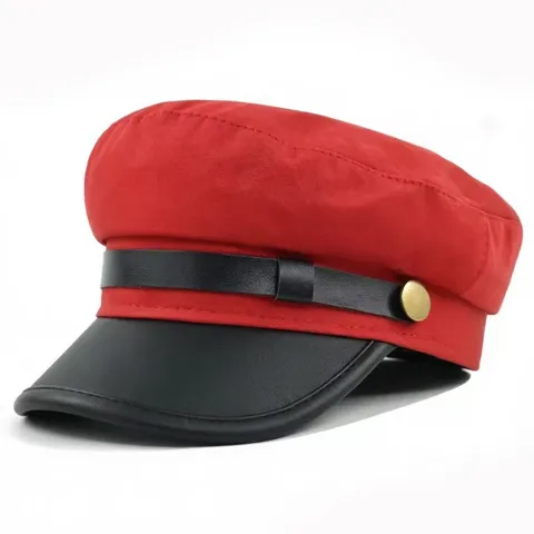 British Style Cotton Fabric Octagonal Fiddler Cap Vintage Solid Color Flat Top Navy Hat With Metal Buckle For Women