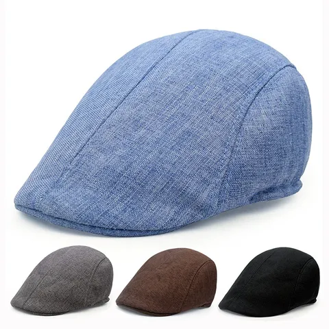 Men Retro Vintage Beret Newsboy Cap Classic Solid Color Flat Cap Breathable Polyester Outdoor Sun Protection Duckbill Hat