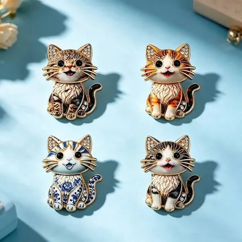 Lindos Broches de Gato de Dibujos Animados Aleación de Zinc Esmalte Porcelana Azul y Blanca Alfileres de Solapa Joyería