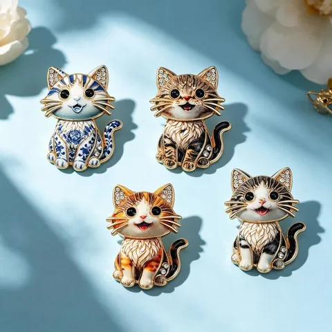 Lindos Broches de Gato de Dibujos Animados Aleación de Zinc Esmalte Porcelana Azul y Blanca Alfileres de Solapa Joyería