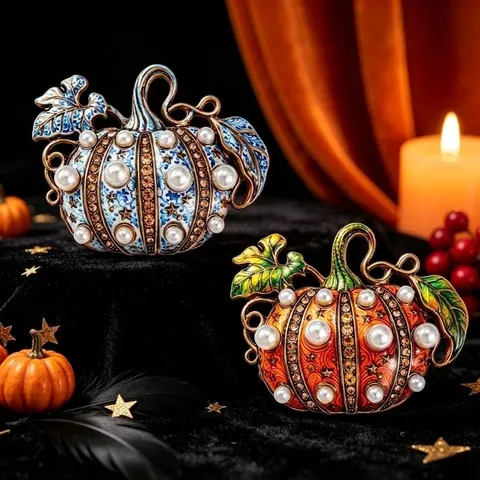 Broche Citrouille d'Halloween Vintage pour Femmes Hommes en Alliage de Zinc avec Perle Artificielle et Strass Accessoire de Costume Bijoux Cadeau