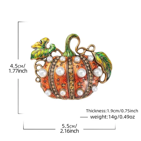 Broche Citrouille d'Halloween Vintage pour Femmes Hommes en Alliage de Zinc avec Perle Artificielle et Strass Accessoire de Costume Bijoux Cadeau