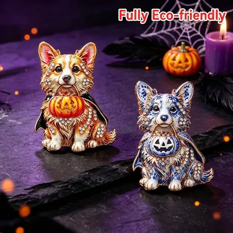 Halloween Corgi Hund Brosche Zinklegierung Strass Kürbislaterne Anstecknadel Herbst Winter Umhang Zubehör Damen Geschenk